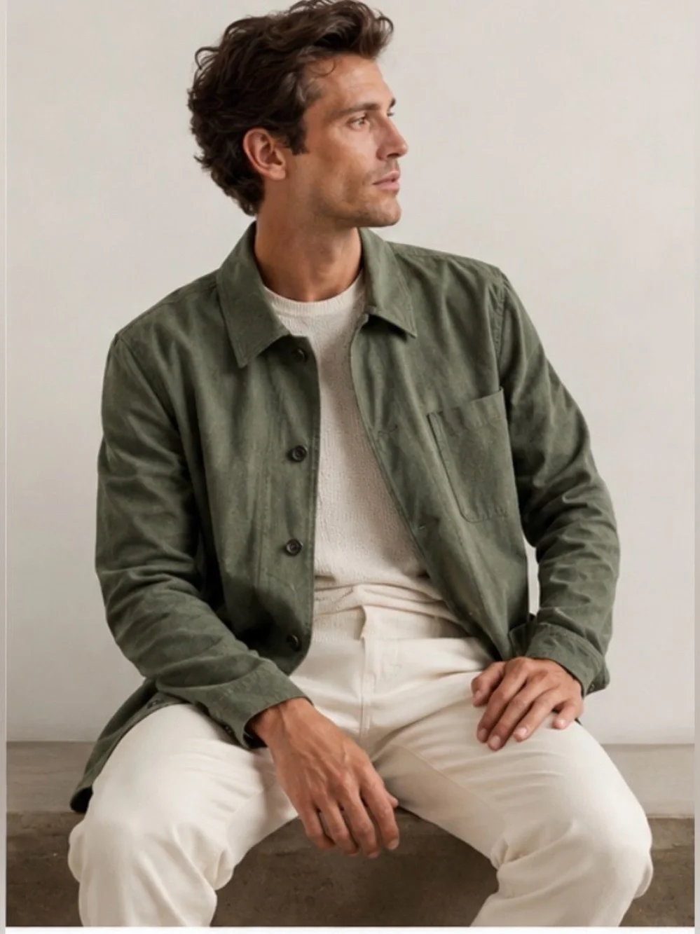 MR P. Cotton Field Jacket Olive Green Military Utility Textured Work Men’s S